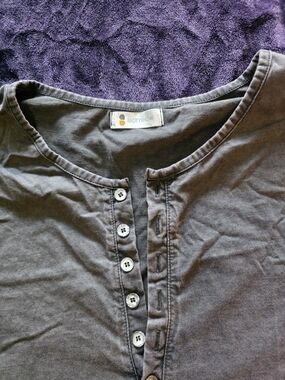 BEOTYSHOW Men's Black Long Sleeve Henley Shirt | Vintage Washed | Button Front